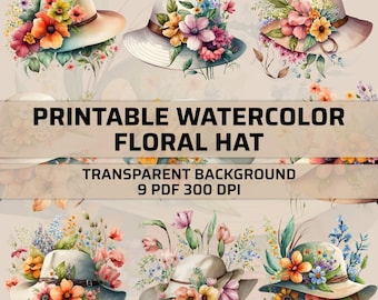 Floral Hat Clipart – Watercolor Flower Hat, Digital Download, Printable Art-High-Resolution