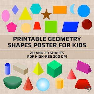 Printable Geometrie Formen Poster für Kinder | 2D- und 3D-Formen mit Seiten und Flächen