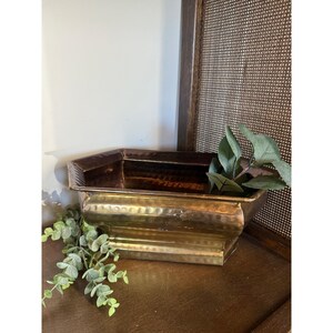 Vintage Hammered Brass Rectangular Hexagon Planter Trough