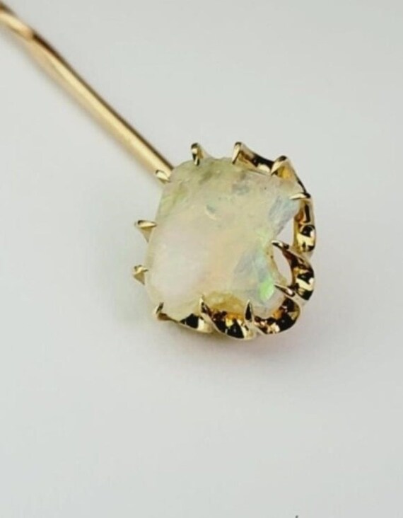 Ladies 18kt Yellow Gold AAA Opal Stick Pin - image 3