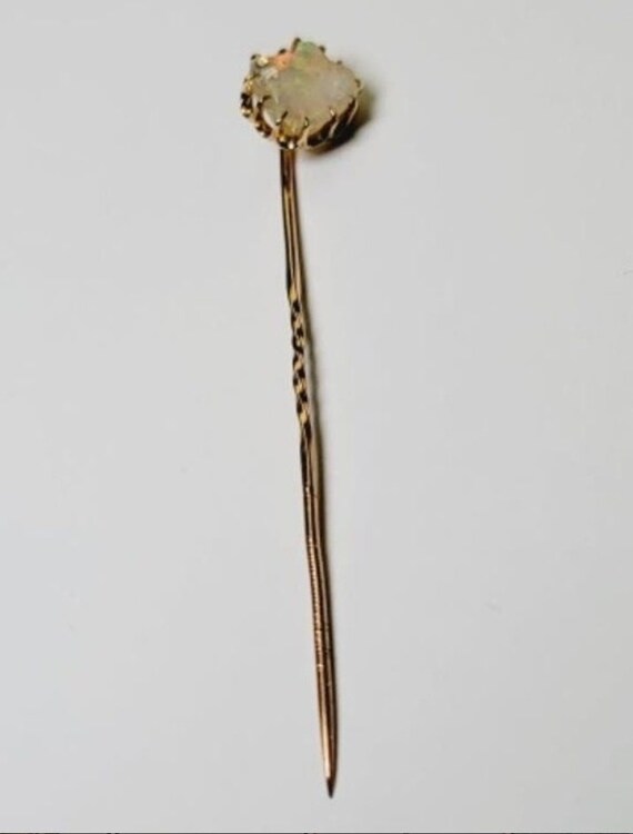 Ladies 18kt Yellow Gold AAA Opal Stick Pin - image 8