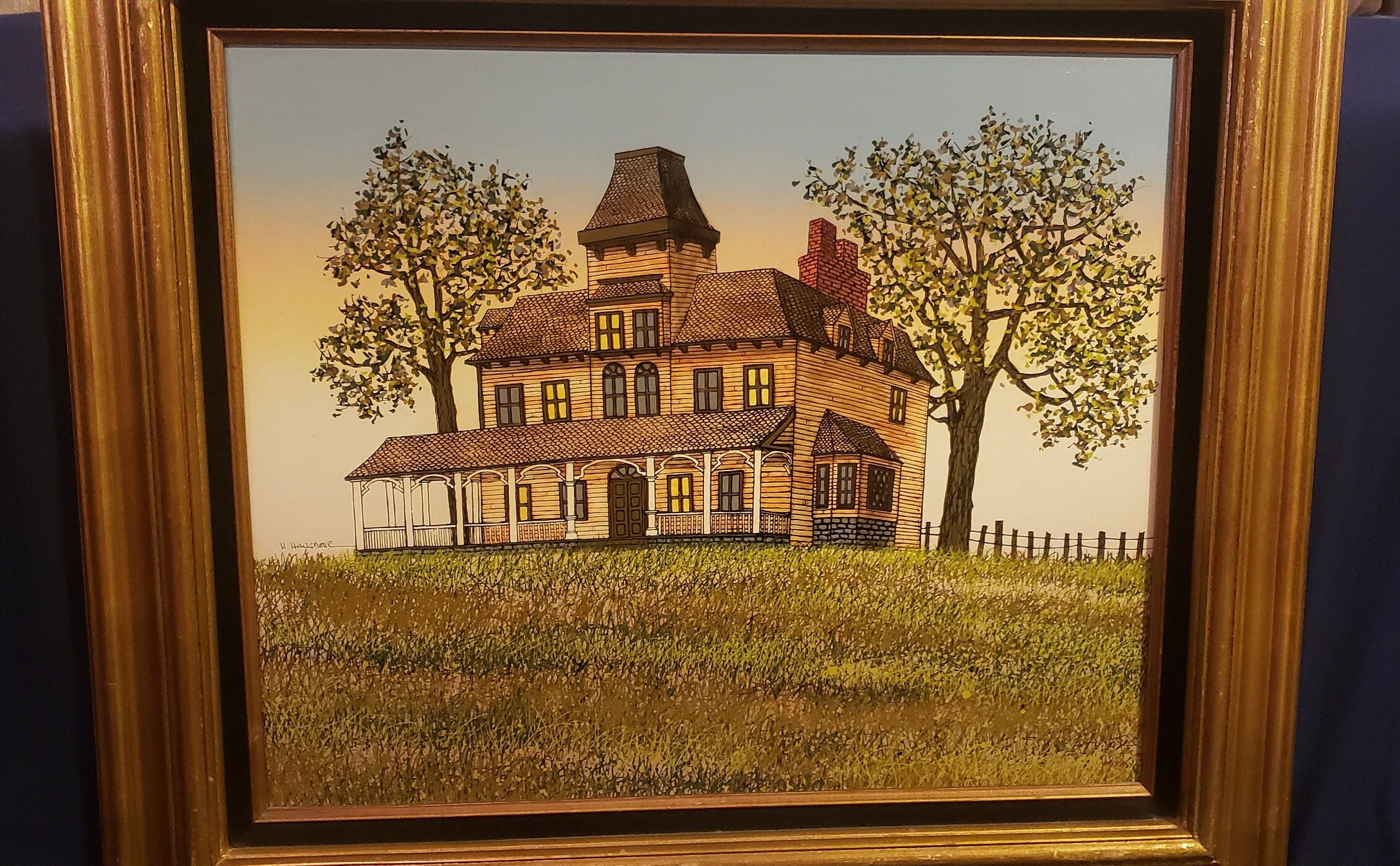 Signed H. Hargrove Genuine Farmhouse/landscape Oil Painting