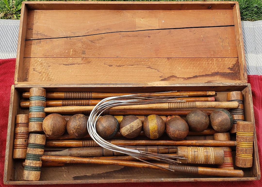 Antique Wooden Croquet Set With Original Wood Box Etsy