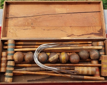 Antique Wooden Croquet Set with Original Wood Box