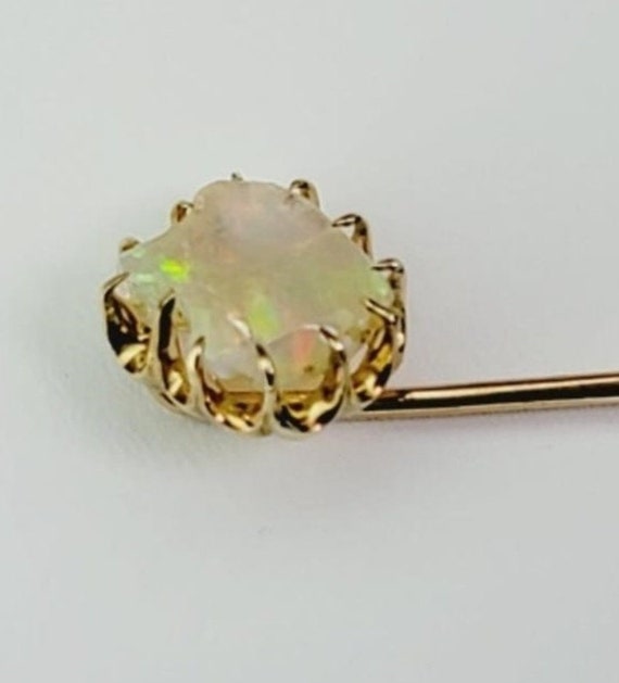 Ladies 18kt Yellow Gold AAA Opal Stick Pin - image 4