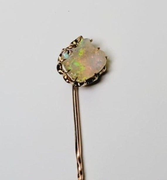 Ladies 18kt Yellow Gold AAA Opal Stick Pin - image 5