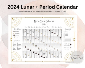 2024 Period Tracker, Lunar Calendar, Moon Phases Calendar, Menstruation  Tracker, Period Log, Northern and Southern Hemisphere Moon Cycles - Etsy