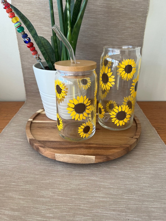 Sunflower Beer Can Glass 20 Oz Coffee Glass Yellow Flower Glass