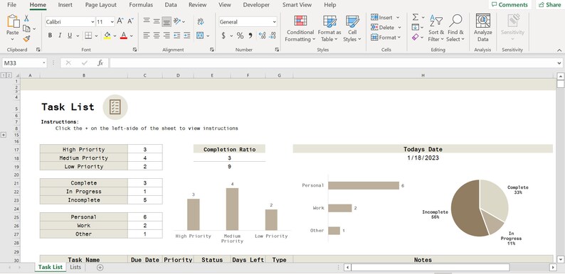 Task List Excel Spreadsheet Template - Etsy