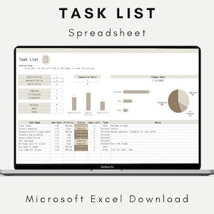 Task List Excel Spreadsheet Template - Etsy