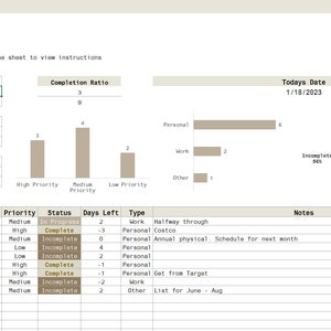 Task List Excel Spreadsheet Template - Etsy