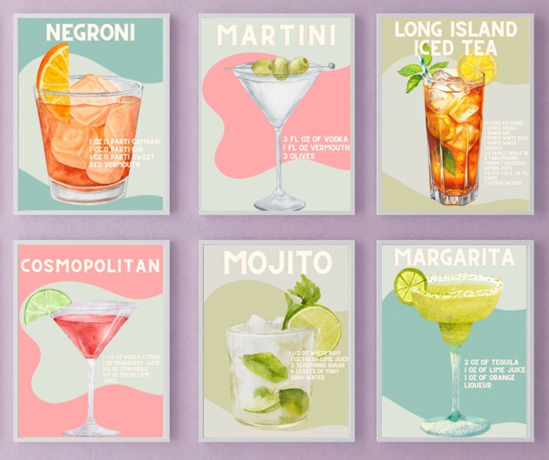 HD Happy Hour Wall Art Set 6 Piece Wall Art Set DIGITAL Etsy