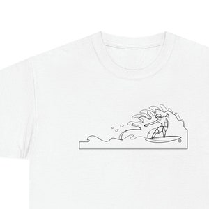 Surfing Man T-shirt Line Drawing Surf Wave Tube Design Unisex Cotton Tee image 2