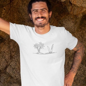 Island Surfing T-shirt Single Line Surf Boards Beach Design Unisex Cotton Tee image 1