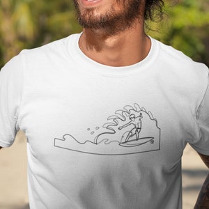 Surfing Man T-shirt Line Drawing Surf Wave Tube Design Unisex Cotton Tee image 1