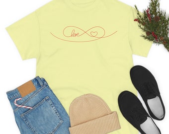 Love Heart T-Shirt - Single line Drawing Design - Valentine's Gift - Unisex Cotton T-Shirt