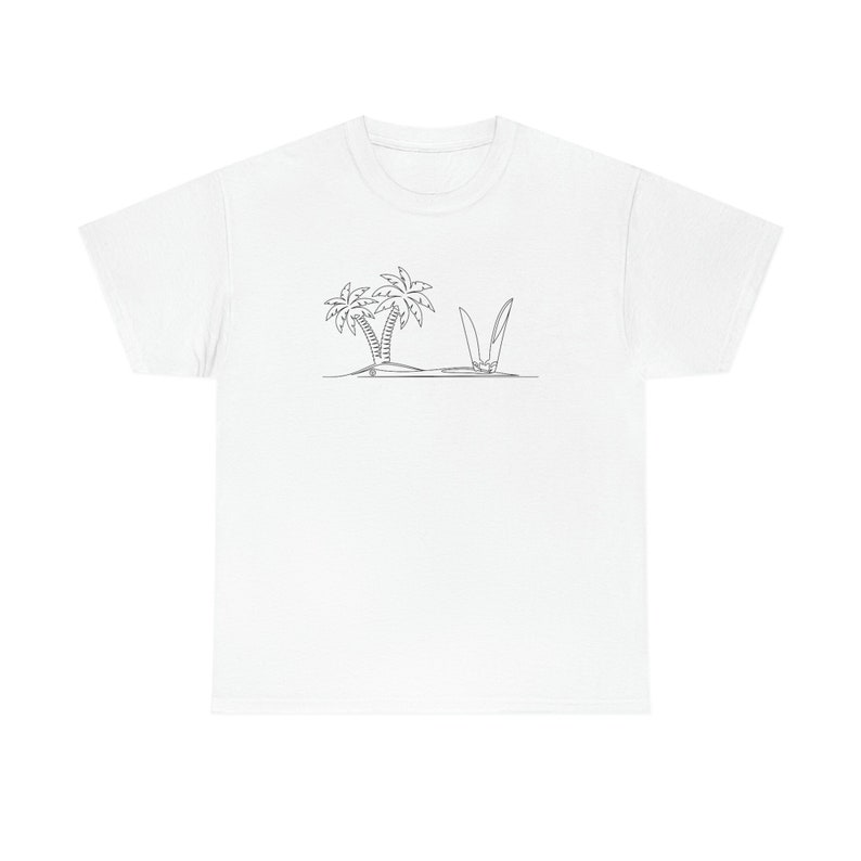 Island Surfing T-shirt Single Line Surf Boards Beach Design Unisex Cotton Tee image 2