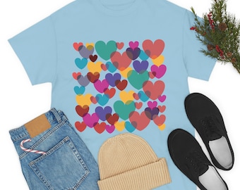 Love Hearts T-Shirt - Coloured Heart Design - Valentine’s Day Gift -  Unisex Cotton Tee