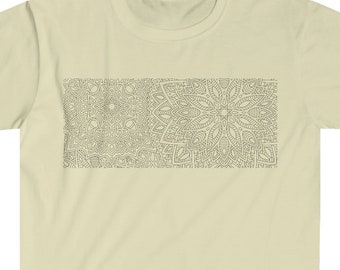 Geometric Design T-Shirt - detailed line drawing with circular geometric patterns - Drawing Gifts - Unisex Softstyle T-Shirt