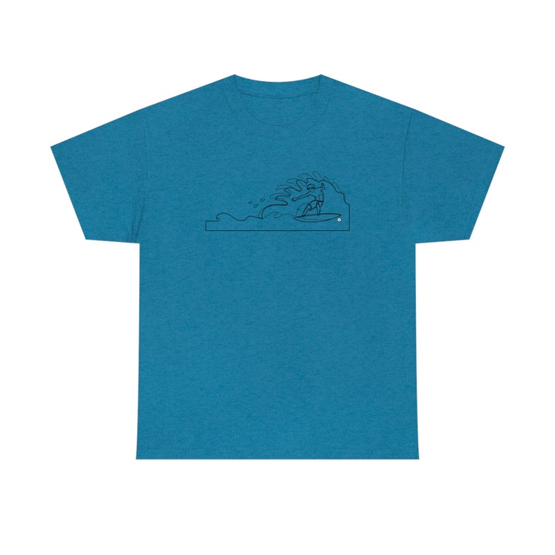 Surfing Man T-shirt Line Drawing Surf Wave Tube Design Unisex Cotton Tee image 3