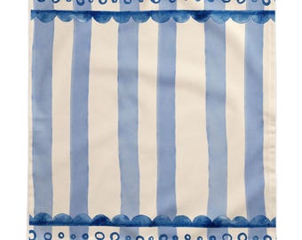 Blue Watercolor Stripe Tablecloth, Coastal Stripe Table Linen | Nautical Kitchen Decor