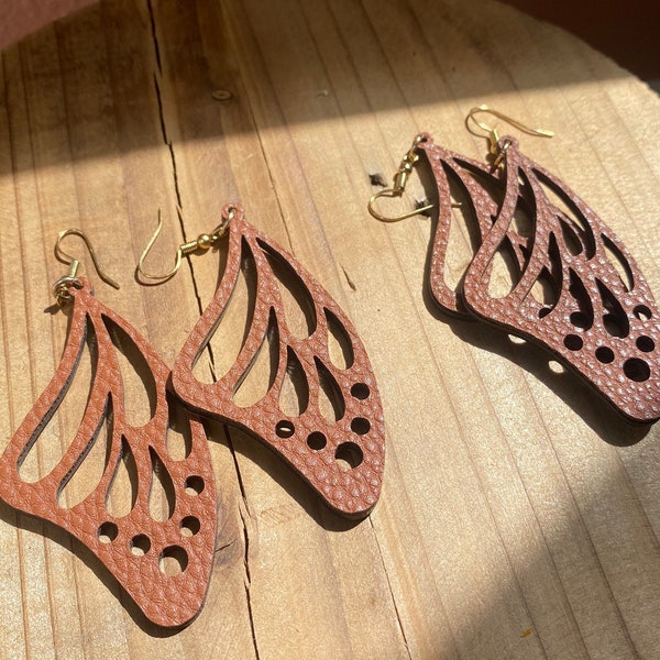 Butterfly wing leather boho earrings