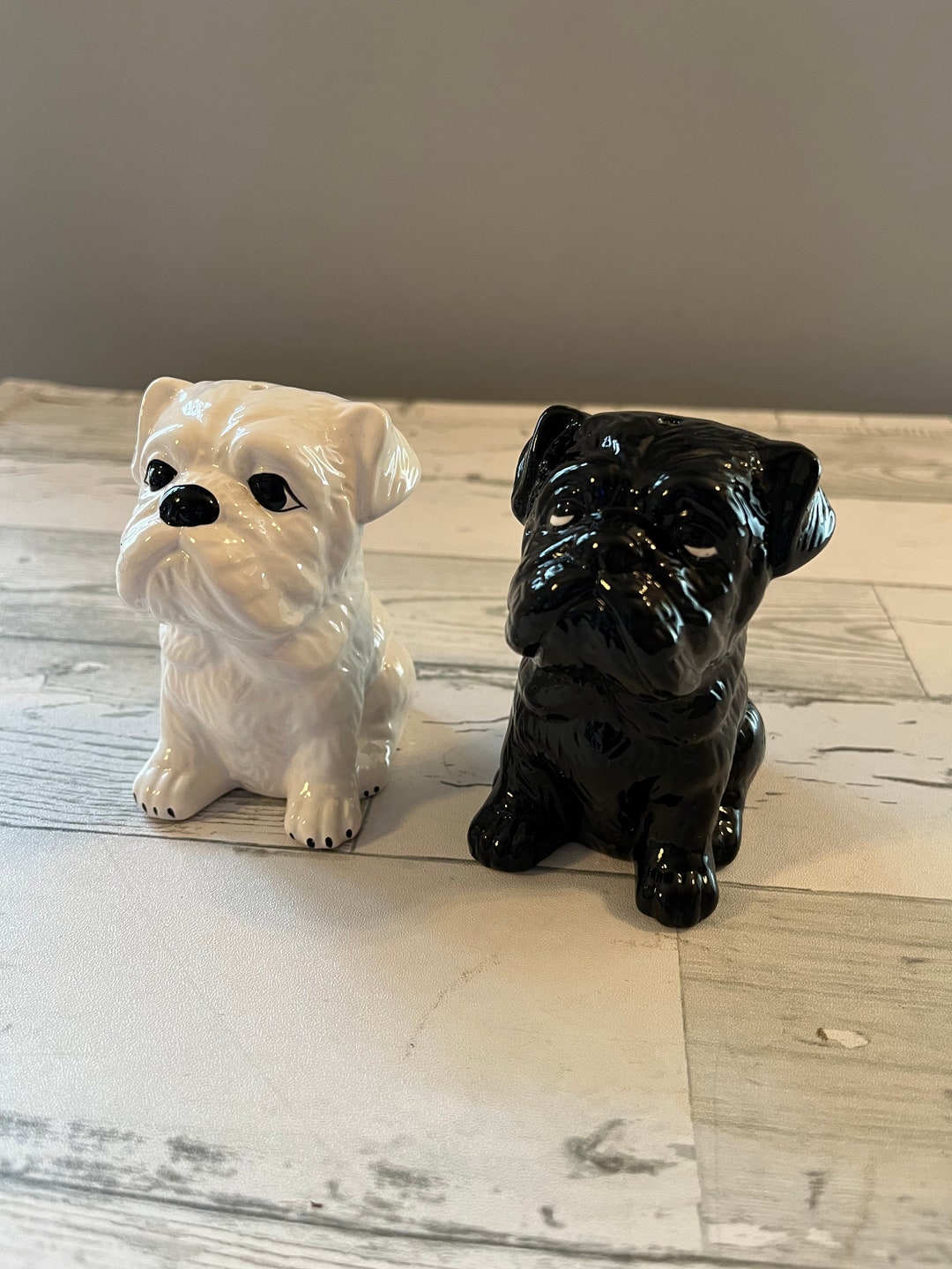 Ceramic Salt and Pepper Dog Shakers in Black and White Etsy