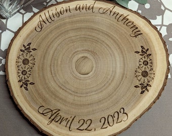 Engraved Wood slice centerpiece | Beautiful 10-11 inch Wood slice| Rustic wedding | Wedding centerpieces | Personalized wedding decor |