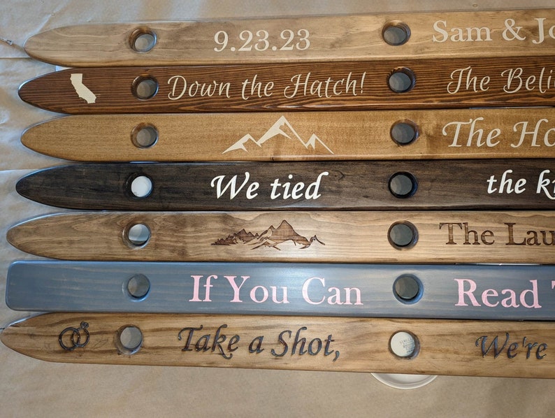 Custom Engraved Wedding Day Shot Ski, Custom Shotski, Wedding Day Gift, Bride and Groom Gift, Wedding Present, 6 foot, 4 foot and 3 foot. image 1