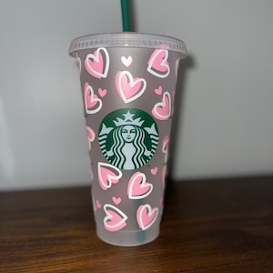 Custom Starbucks Cold Cup 24 oz. Heart Cup, Venti Starbucks Cup, Personalized Cup, Reusable Cup, Birthday Gift, Cute Starbucks Cup, To Go