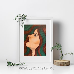 Colorful Marker Art Green Hair Portrait Digital Download Printable