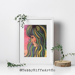 Colorful Marker Art Blue and Yellow Hair Portrait Digital Download Printable