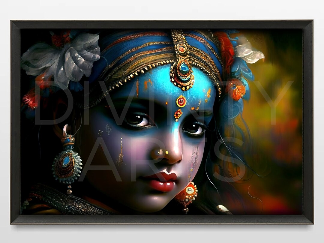 Lord Krishna Artlord Krishna Paintinglord Krishna Wall Etsy