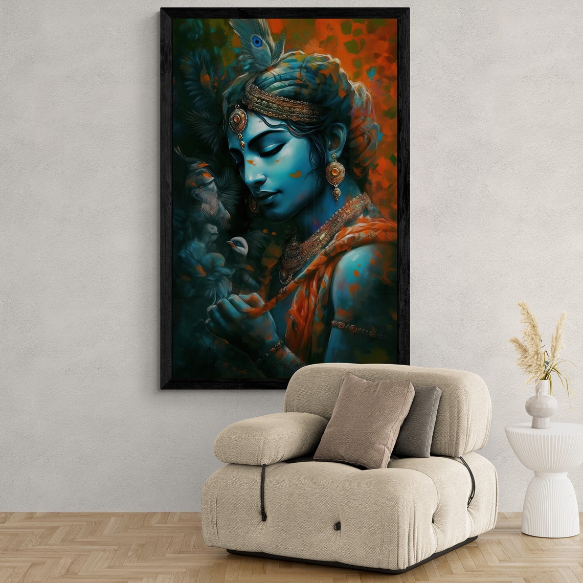 Lord Krishna Art, Lord Krishna Painting, Lord Krishna Wall Art, Home Decor Art, Hindu Art