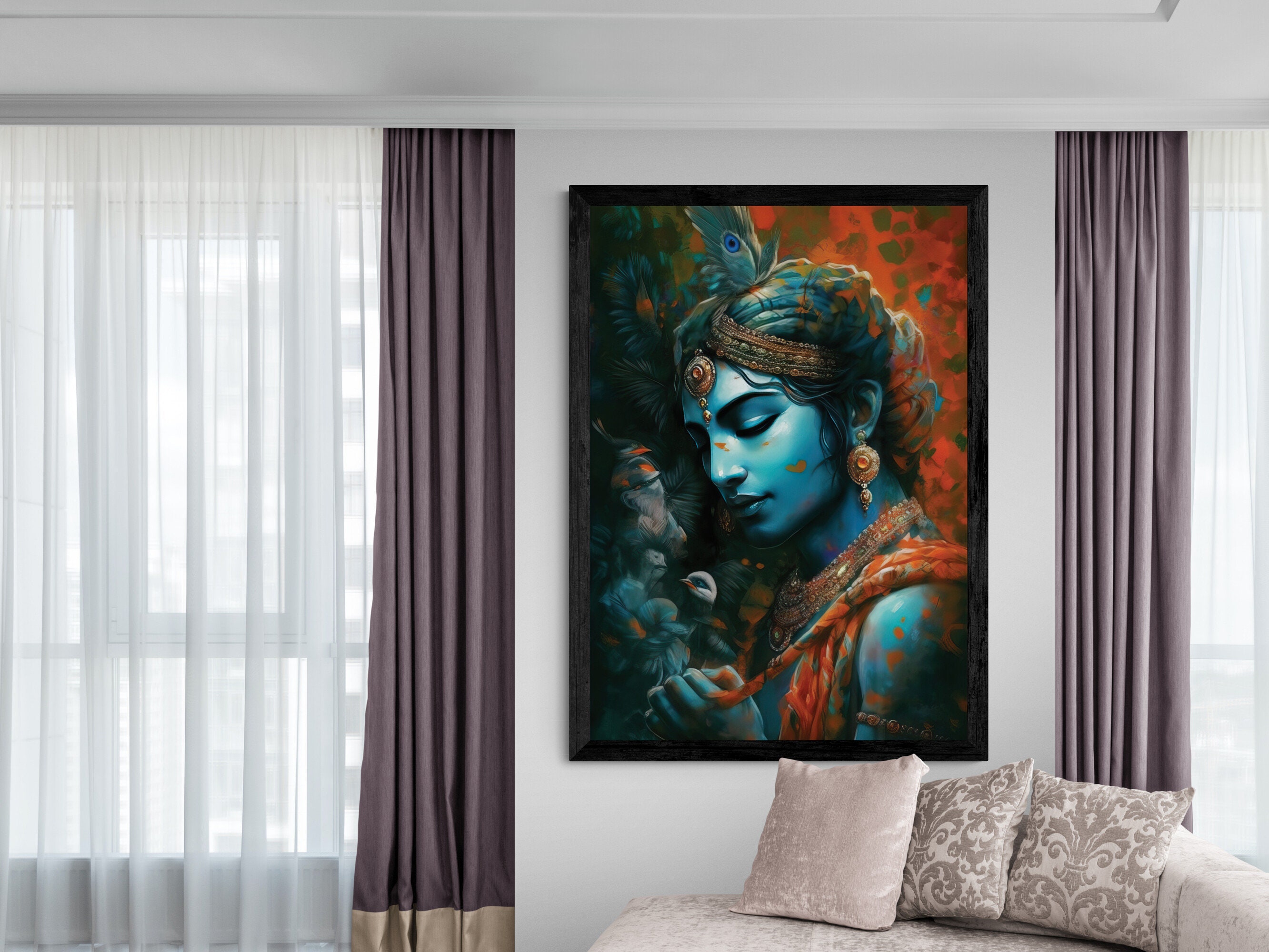 Lord Krishna Art, Lord Krishna Painting, Lord Krishna Wall Art, Home Decor Art, Hindu Art