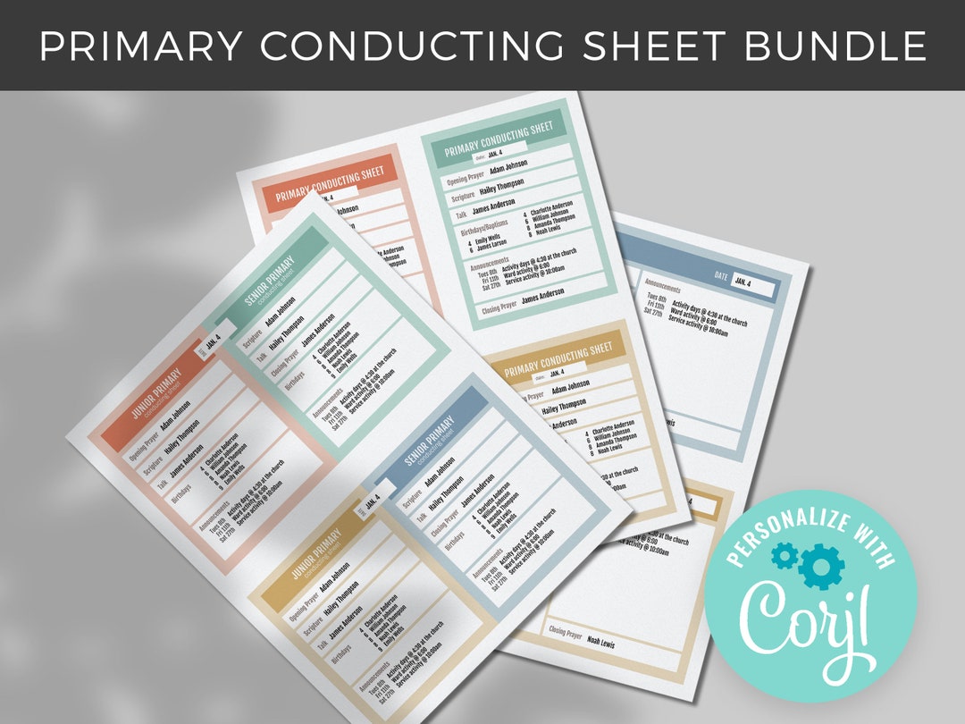 Primary Conducting Sheet Template Corjl Printable &amp; Editable LDS - Etsy
