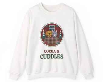 Dog and Cat Christmas Sweatshirt, Cocoa and Cuddles Cozy Pet Lover Crewneck, Dog Mom Cat Mom Holiday Gift