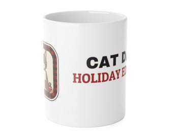 Cat Dad Christmas Mug, Cat Dad Holiday Edition Funny Cat Coffee Mug, Buffalo Plaid Gift for Cat Dad