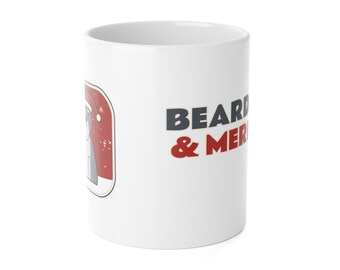 Schnauzer Christmas Mug, Bearded and Merry Funny Miniature Schnauzer Coffee Mug, Schnauzer Mom Gift