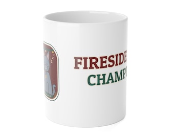 Gray Cat Christmas Mug, Fireside Nap Champion Cozy Grey Cat Coffee Mug, Cat Mom Gift, Cat Lover Cup