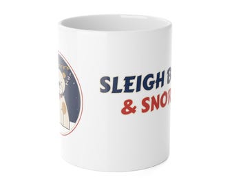 English Bulldog Christmas Mug, Sleigh Bells and Snores Funny Bulldog Coffee Mug, Bulldog Mom Gift