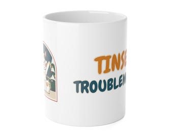 Calico Cat Christmas Mug, Tinsel Troublemaker Funny Calico Cat Coffee Mug, Cat Mom Gift, Holiday Cat Lover Cup