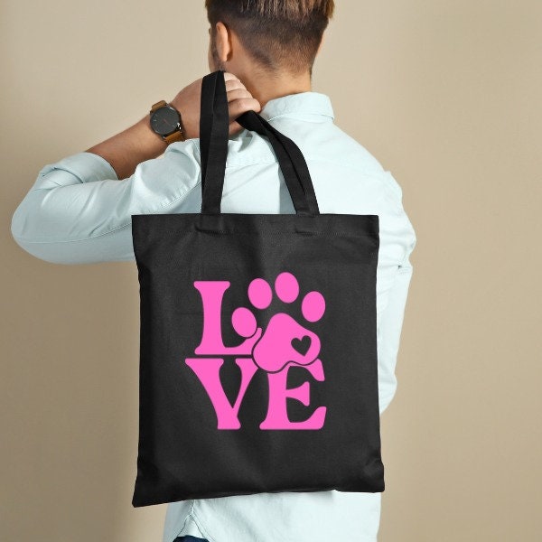 Dog lovers love tote, animated dog tote bag, dog paw tote bag, gift dog owner tote, dogs paw tote bag, giftful dog-lovers-gift gifted tote