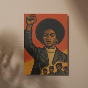 Black Empowerment Poster - Vintage 60s/70s Black Panther Style Printable Wall Art | Afro Woman Revolutionary Fist Art