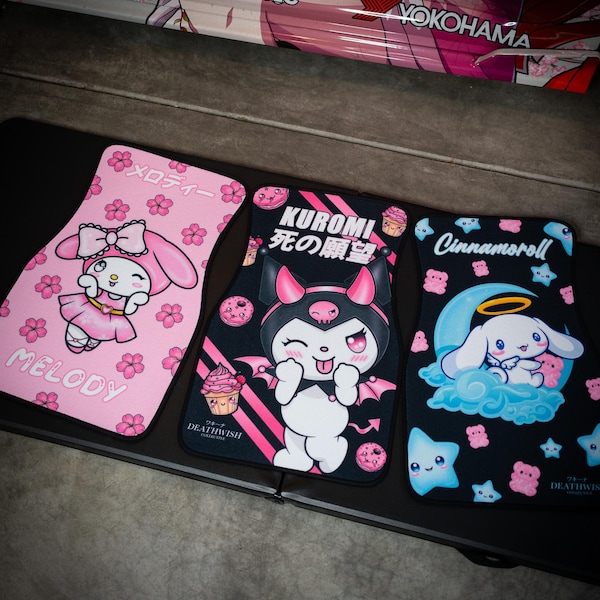 Kitty Anime Car Mats: Universal Fit Floor Mats, Pair Front Two, High Quality, Super Soft, Non-Slip Rubber Backing, Jdm Car Accessories