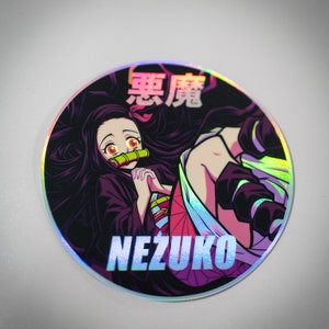 Demon Girl Holographic Large Anime Sticker - Anime Car Decal - Anime Vinyl Peeker - Car Accessories - Kawaii Anime Girl Circle Sticker