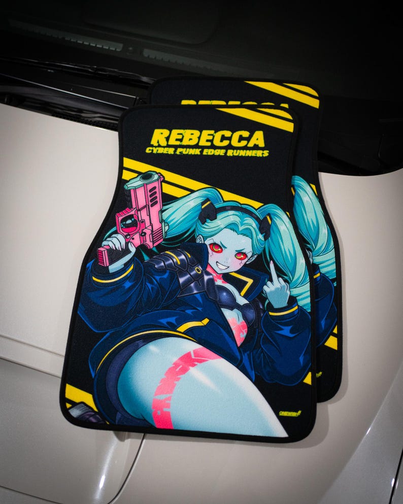 Anime Car Mats: Universal Fit Floor Mats, Pair Front Two, High Quality, Super Soft, Non-Slip Rubber Backing, Jdm Car Accessories Rebecca