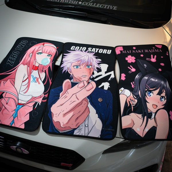 Anime Car Mats - Universal Fitment Floor Mats - Anime Car Accessories -High Quality- Super Soft - Flexible Rubber Backing - (PAIR FRONT TWO)