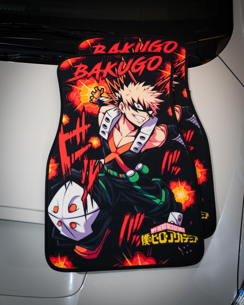 Anime Car Mats: Universal Fit Floor Mats, Pair Front Two, High Quality, Super Soft, Non-Slip Rubber Backing, Jdm Car Accessories Bakug-o