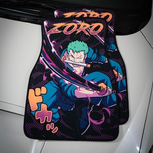 Anime Car Mats: Universal Fit Floor Mats, Pair Front Two, High Quality, Super Soft, Non-Slip Rubber Backing, Jdm Car Accessories Zoro